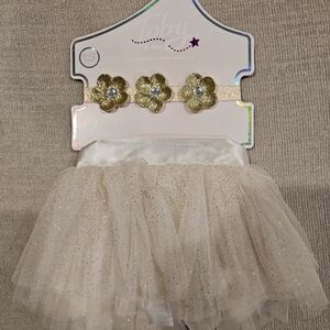 Baby Tutu with Gold Flower Headband
